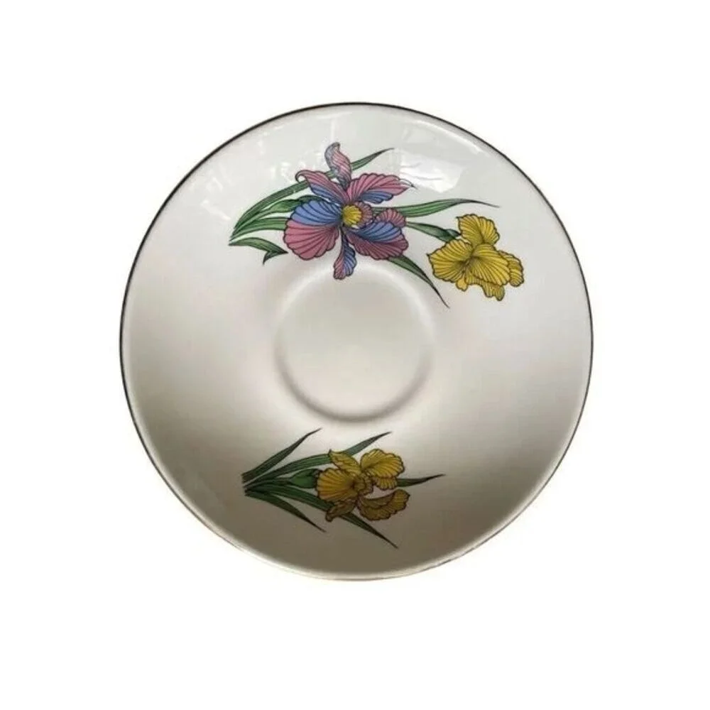Staffordshire Fine Bone China Iris Teacup Saucer Side Plate Trio England Vintage